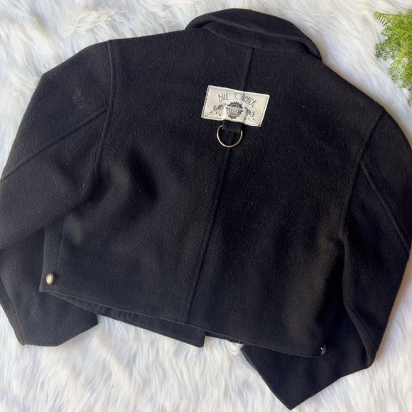 Black Cropped Jacket Bill Tornade Wool Cashmere Half Coat Double Breast Women 10 - Picture 2 of 7